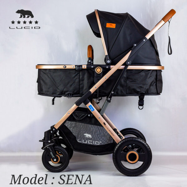 SENA Baby Stroller, luxury carriage with umbrella and leather cover from Lucid Baby, model – LC1- Black - Image 8