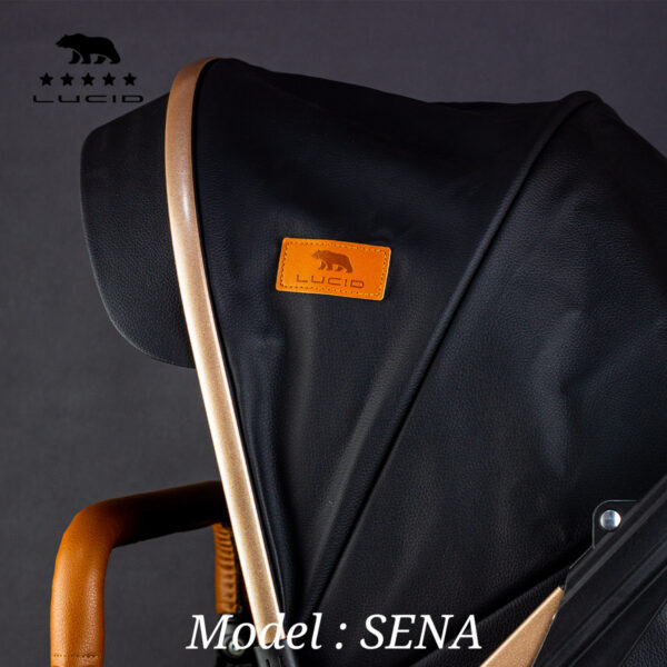 SENA Baby Stroller, luxury carriage with umbrella and leather cover from Lucid Baby, model – LC1- Black - Image 4