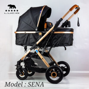SENA Baby Stroller, luxury carriage with umbrella and leather cover from Lucid Baby, model – LC1- Black
