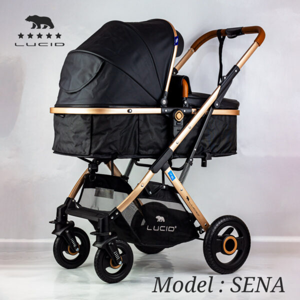SENA Baby Stroller, luxury carriage with umbrella and leather cover from Lucid Baby, model – LC1- Black - Image 11