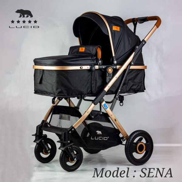 SENA Baby Stroller, luxury carriage with umbrella and leather cover from Lucid Baby, model – LC1- Black - Image 9