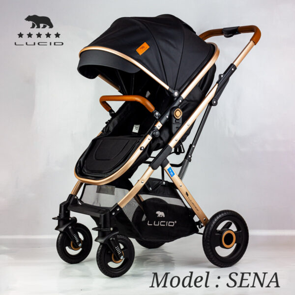 SENA Baby Stroller, luxury carriage with umbrella and leather cover from Lucid Baby, model – LC1- Black - Image 2