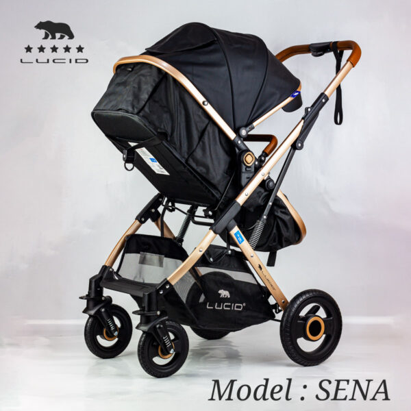 SENA Baby Stroller, luxury carriage with umbrella and leather cover from Lucid Baby, model – LC1- Black - Image 3