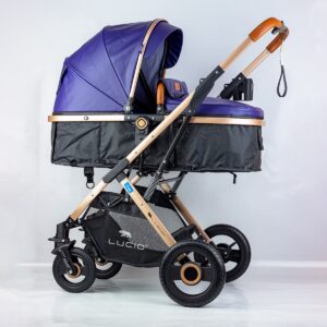 SENA Baby Stroller, luxury carriage with umbrella and leather cover from Lucid Baby, model – LC1- Blue
