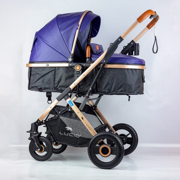 SENA Baby Stroller, luxury carriage with umbrella and leather cover from Lucid Baby, model – LC1- Blue