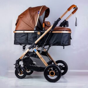 SENA Baby Stroller, luxury carriage with umbrella and leather cover from Lucid Baby, model – LC1- Brown