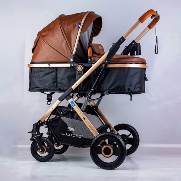 SENA Baby Stroller, luxury carriage with umbrella and leather cover from Lucid Baby, model – LC1- Brown