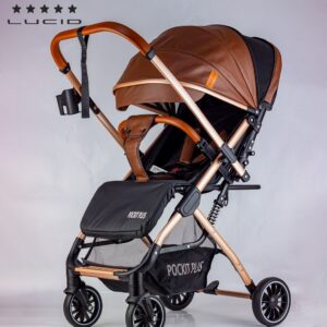 Luxury Baby Stroller Handle with Umbrella and Leather Cover from Lucid Baby – POCKIT PLUS – Brown